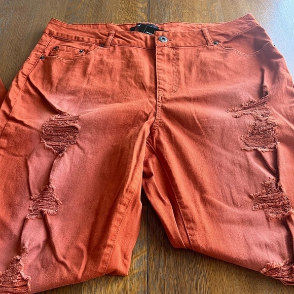 Ashley Stewart Orange Straight Leg Jeans Distressed Size 18 - Picture 2 of 10